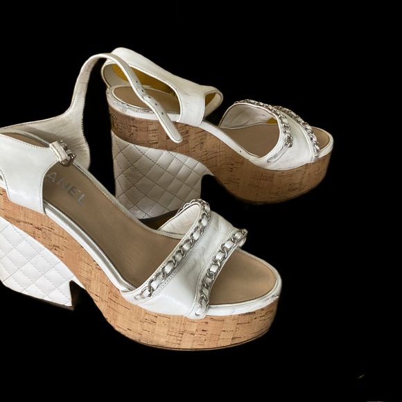 White Chanel  platform sandals size 9 - Picture 4 of 5